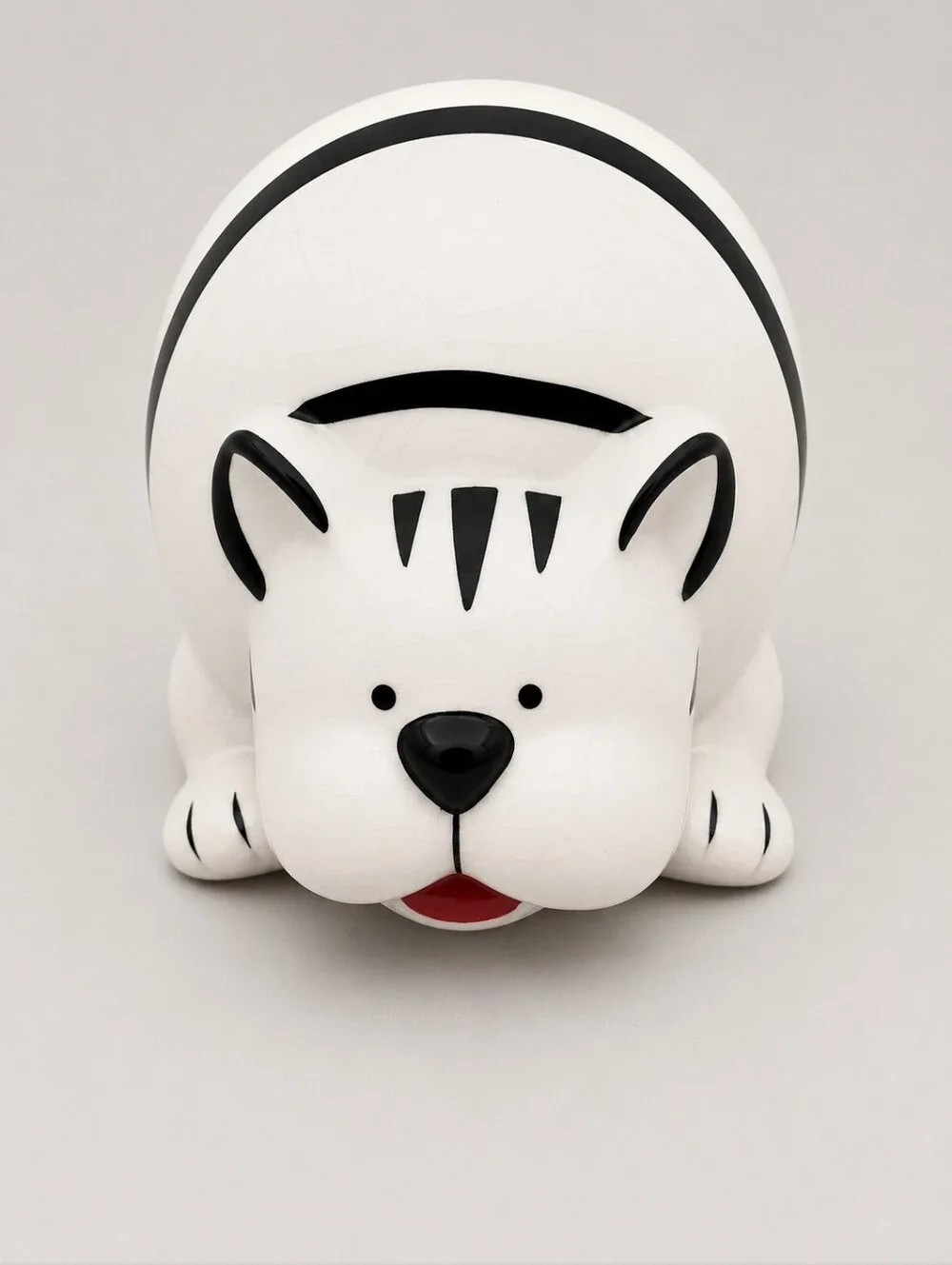 Pier 1 White & Black Striped Ceramic Fat Cat Figurine Bank